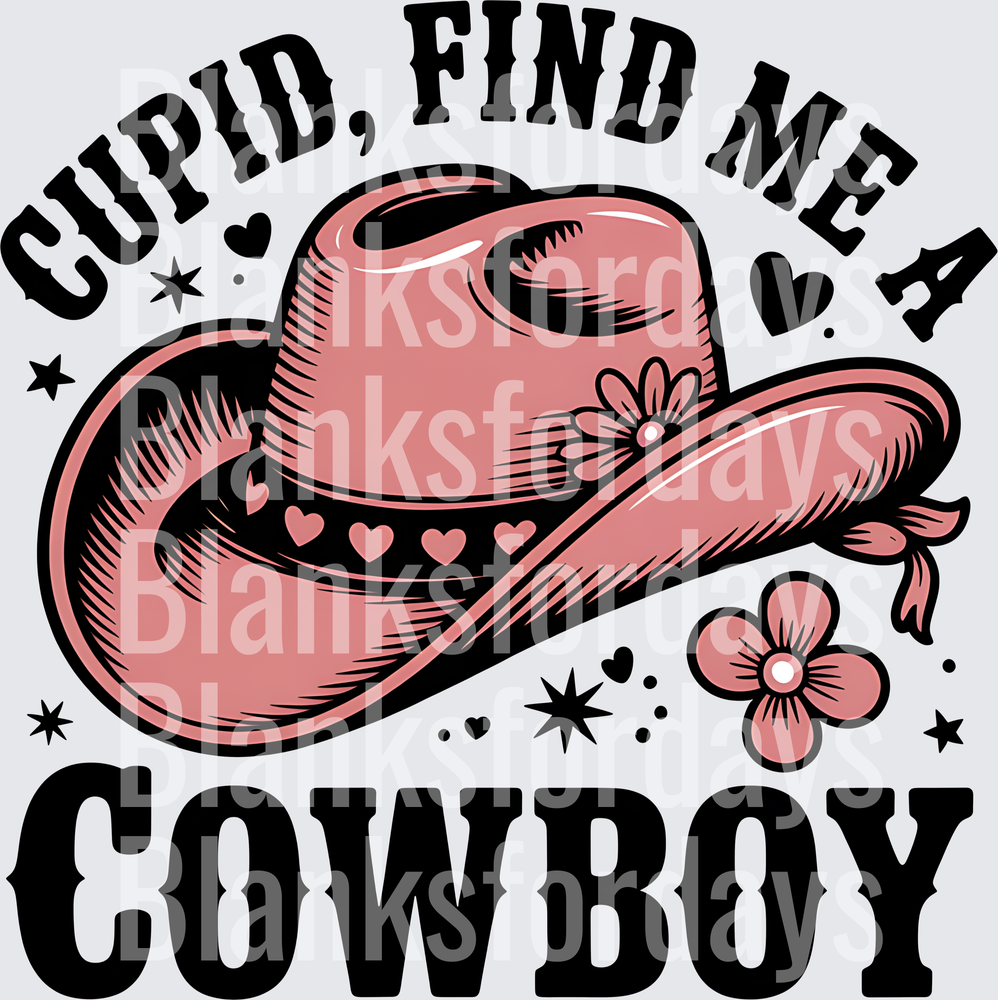 Cupid Find Me A Cowboy Valentine Western Hat Floral (DTF)