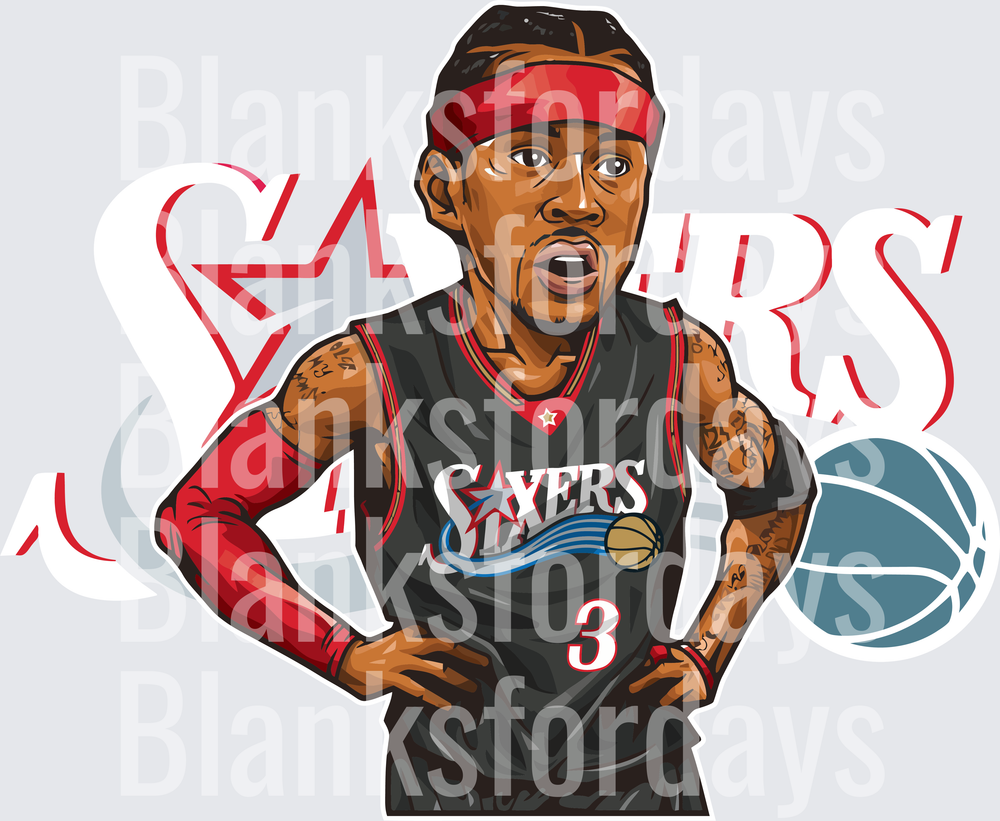 Allen Iverson Philadelphia 76ers Number 3 Cartoon Art (DTF)