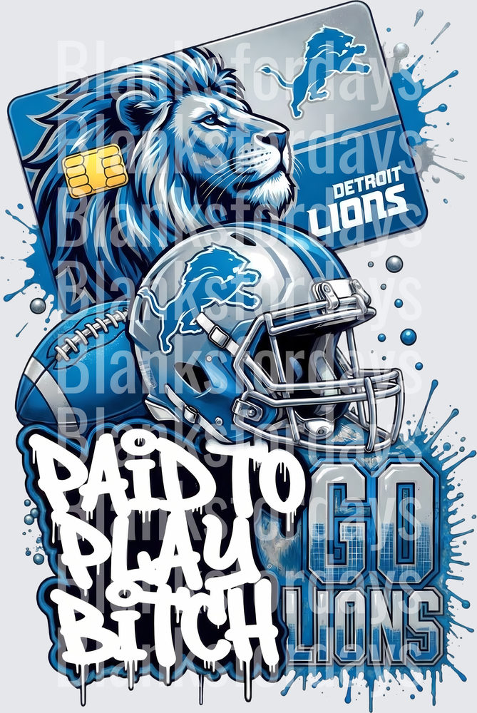 Detroit Lions Paid To Play Bitch Credit Card Helmet Lion (DTF)