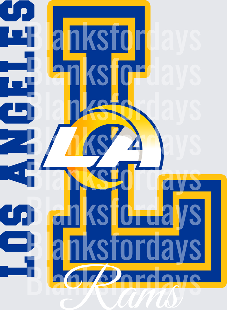 Los Angeles Rams LA Logo Blue Gold Varsity Letter Design (DTF)