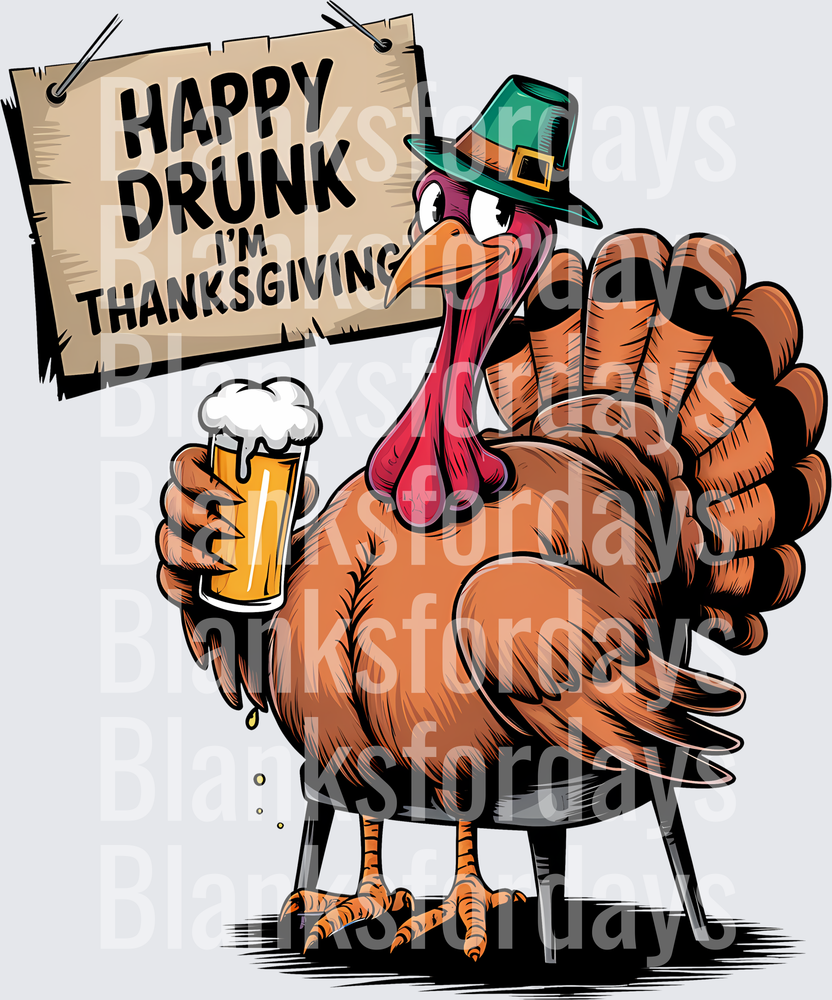 Happy Drunk I'm Thanksgiving Turkey Holding Beer Mug (DTF)