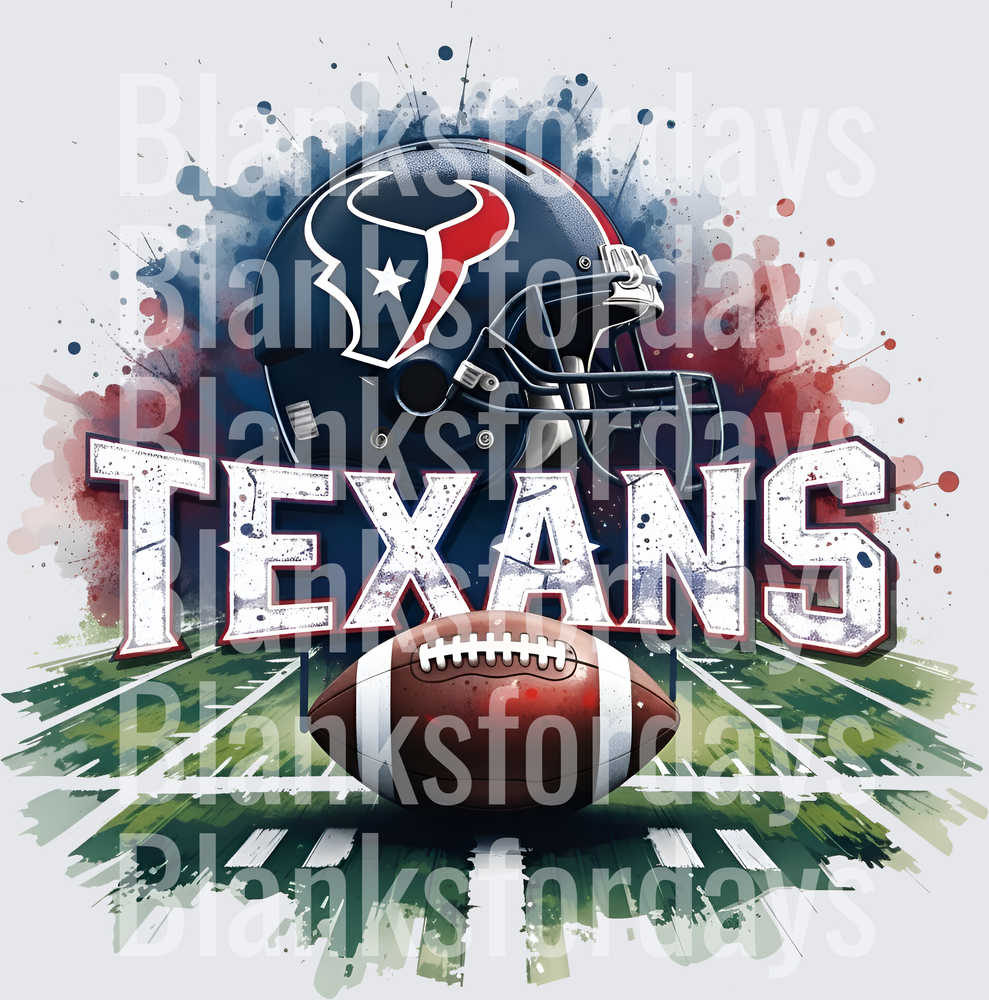 Houston Texans Football Helmet and Ball Watercolor Splatter (DTF)