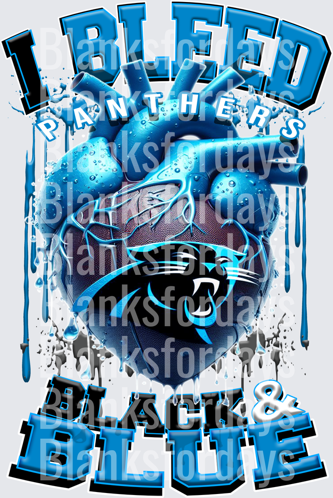 I Bleed Black & Blue Carolina Panthers Football Heart (DTF)