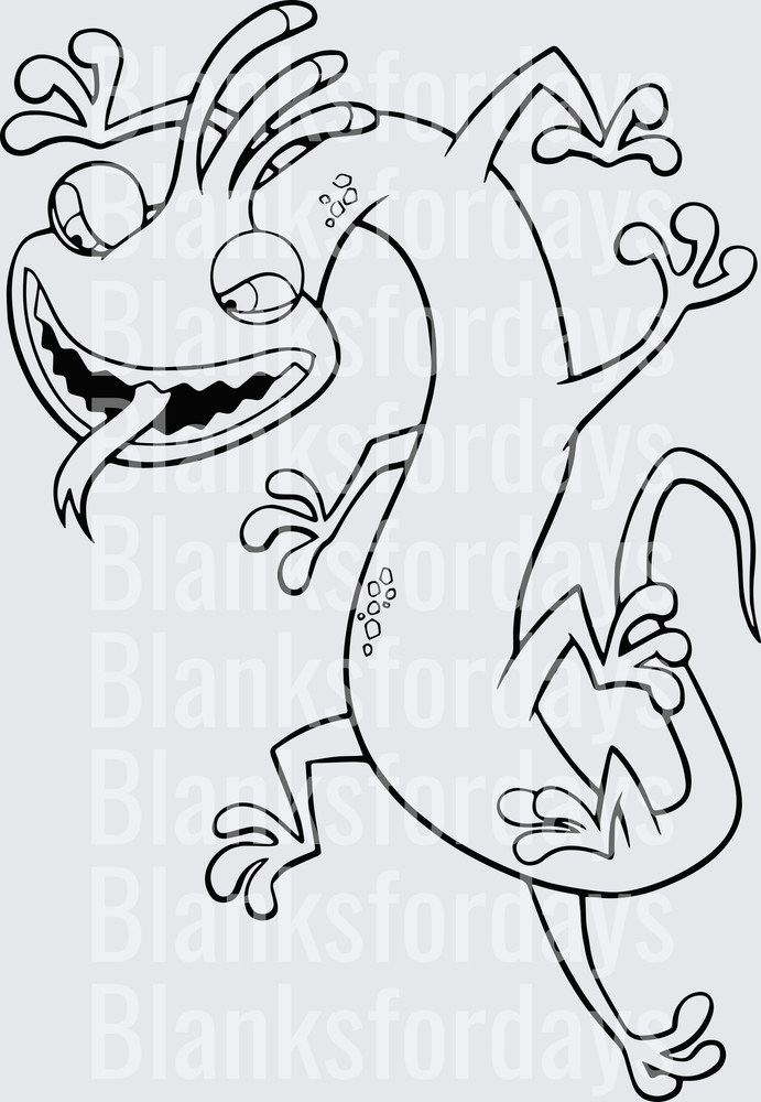Crazy Cartoon Gecko Lizard Wild Eyes Grinning Outline Art (DTF)