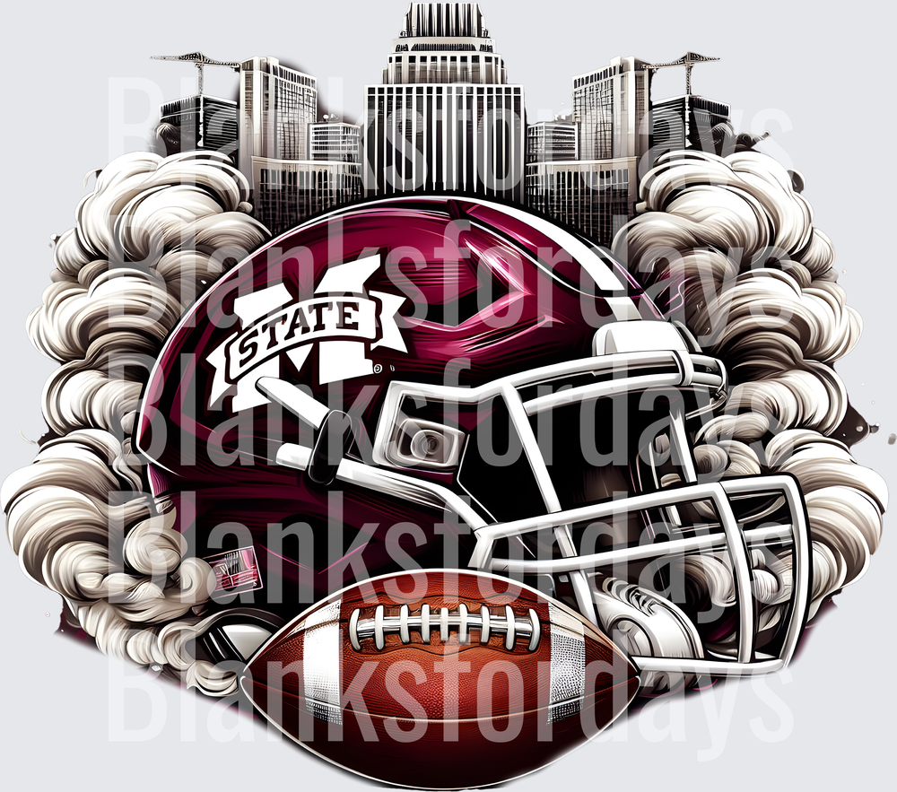 Mississippi State Bulldogs Football Helmet Skyline Design (DTF)