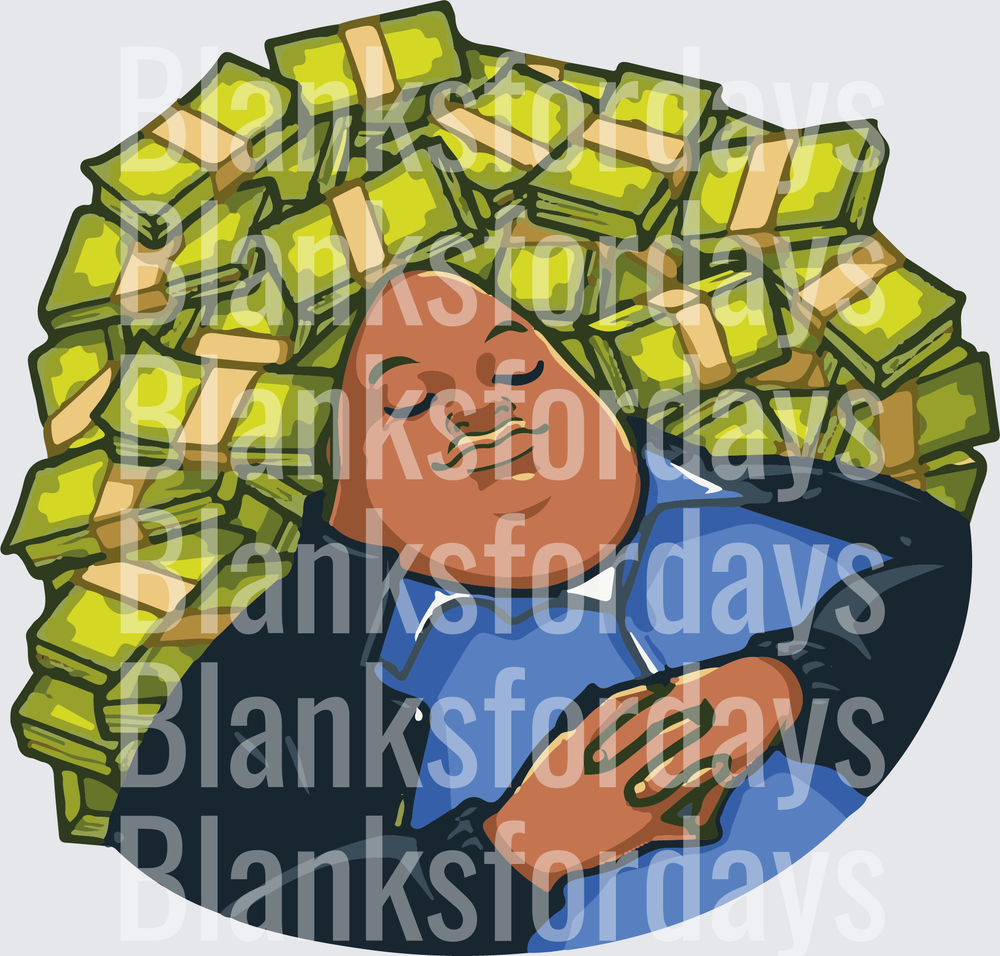 Smiling Man Laying On Stacks Of Cash Money Hustle (DTF)