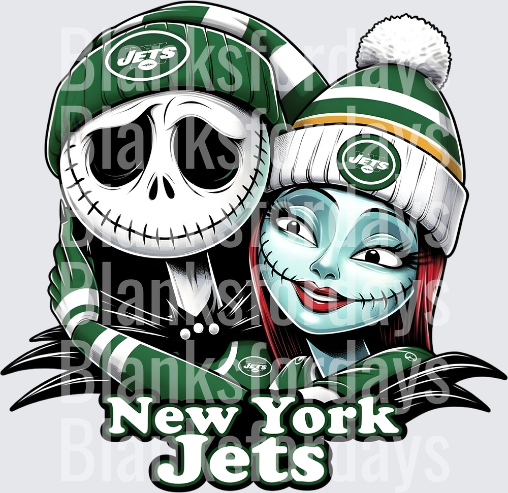 Jack Skellington and Sally New York Jets NFL Fan Design (DTF)