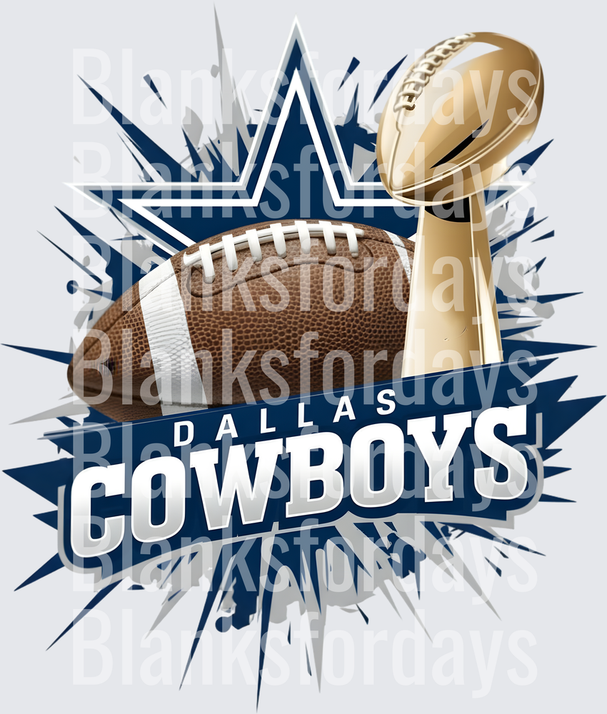 Dallas Cowboys Star Logo Football and Trophy Burst Design (DTF)
