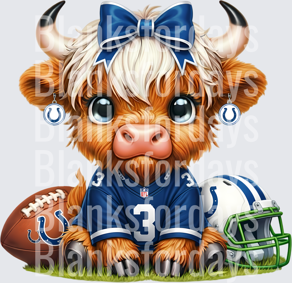 Cute Highland Cow Indianapolis Colts Fan with Bow and Jersey (DTF)