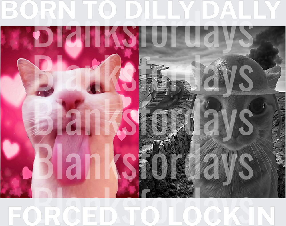 Born To Dilly Dally Forced To Lock In Cat Meme Split (DTF)