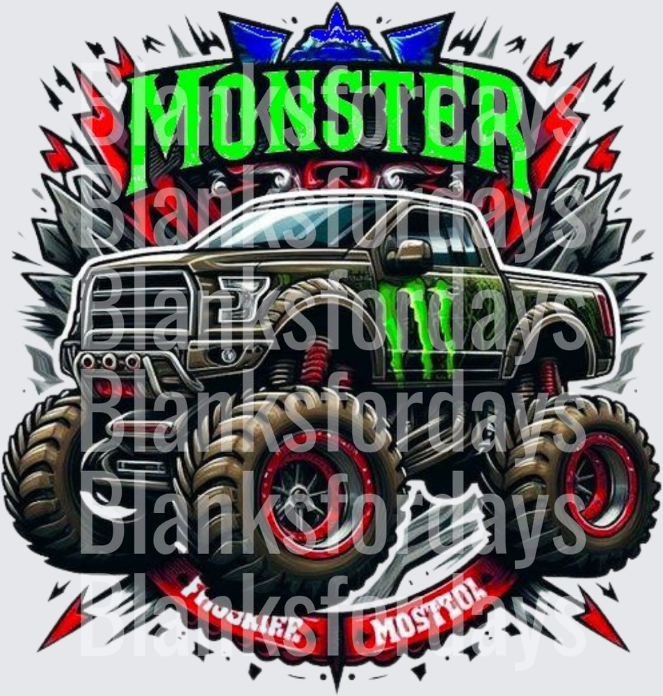 Monster Truck Lifted 4x4 Green Bolt Graphic with Stars (DTF)