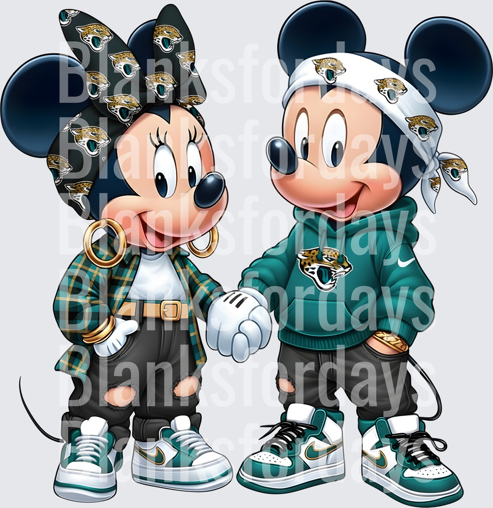 Mickey and Minnie Jacksonville Jaguars Street Style Couple (DTF)