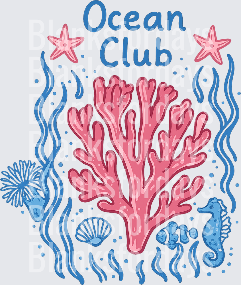 Ocean Club Coral Reef Seahorse Starfish Underwater Scene (DTF)