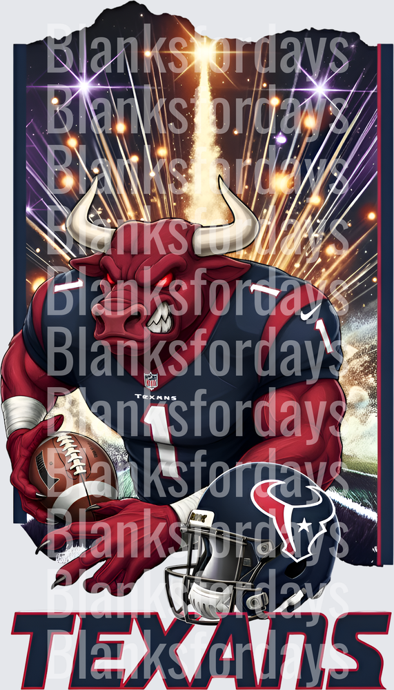 Houston Texans Fierce Bull Mascot Fireworks Football (DTF)