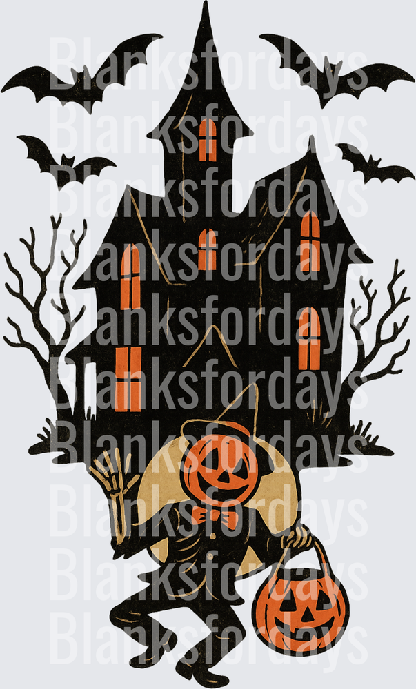 Vintage Halloween Trick or Treater Haunted House Bats (DTF)