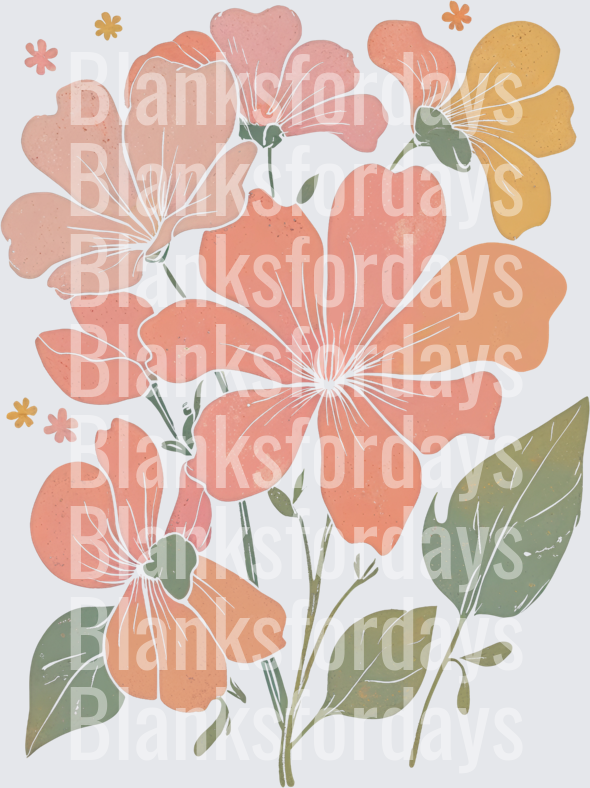 Boho Floral Bouquet Coral Peach Yellow Blooms with Leaves (DTF)
