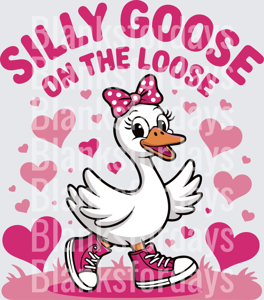 Silly Goose On The Loose Girl Goose Pink Bow Sneakers Hearts (DTF)