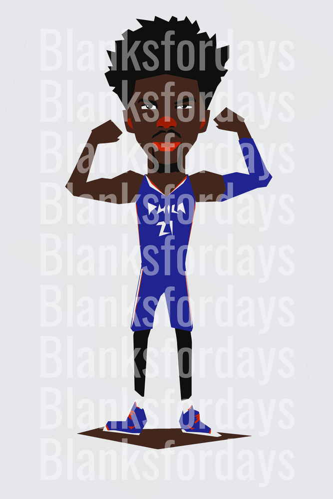 Joel Embiid Philadelphia 76ers Flexing Cartoon Caricature (DTF)