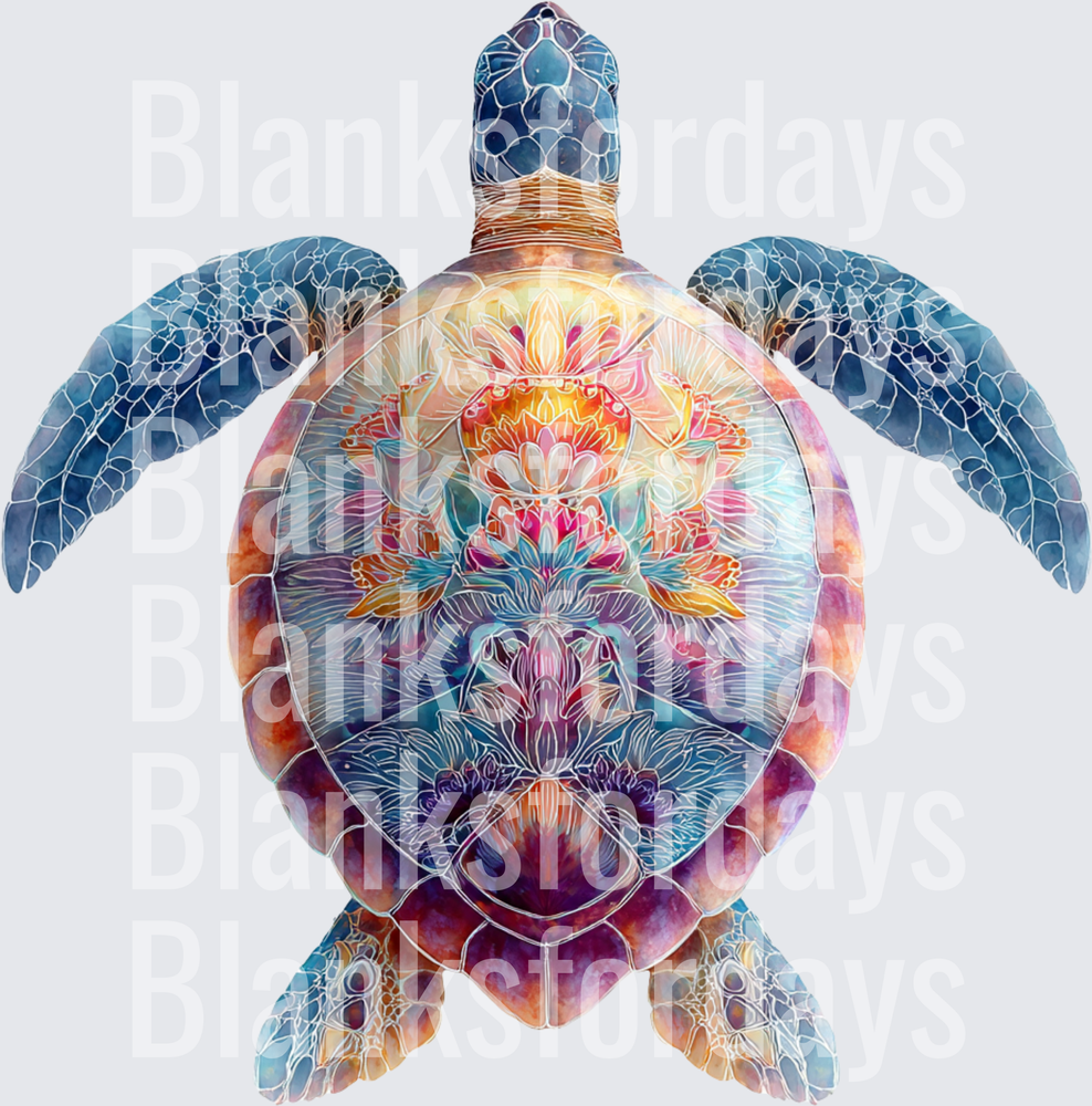 Colorful Mandala Floral Sea Turtle Watercolor Art (DTF)