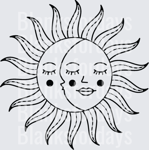 Vintage Celestial Sun Moon Face Boho Mystical Line Art (DTF)