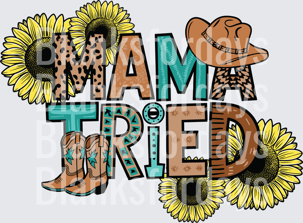 Mama Tried Western Sunflowers Cowboy Hat Boots Leopard Print (DTF)