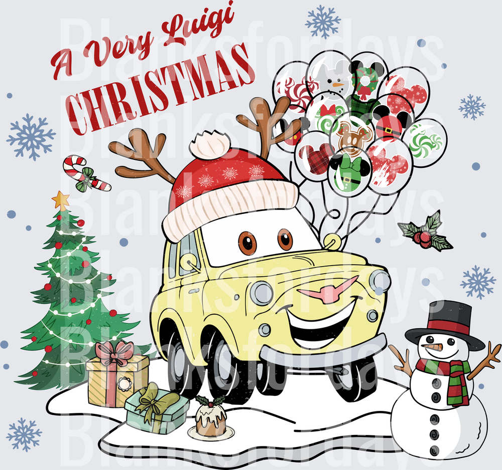 A Very Luigi Christmas Cars Disney Holiday Snow Scene (DTF)