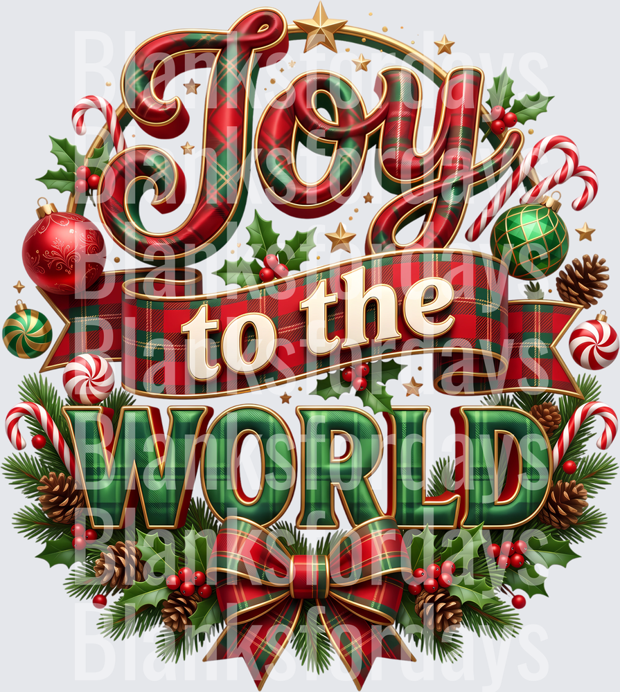 Joy to the World Plaid Tartan Christmas Holiday Design (DTF)