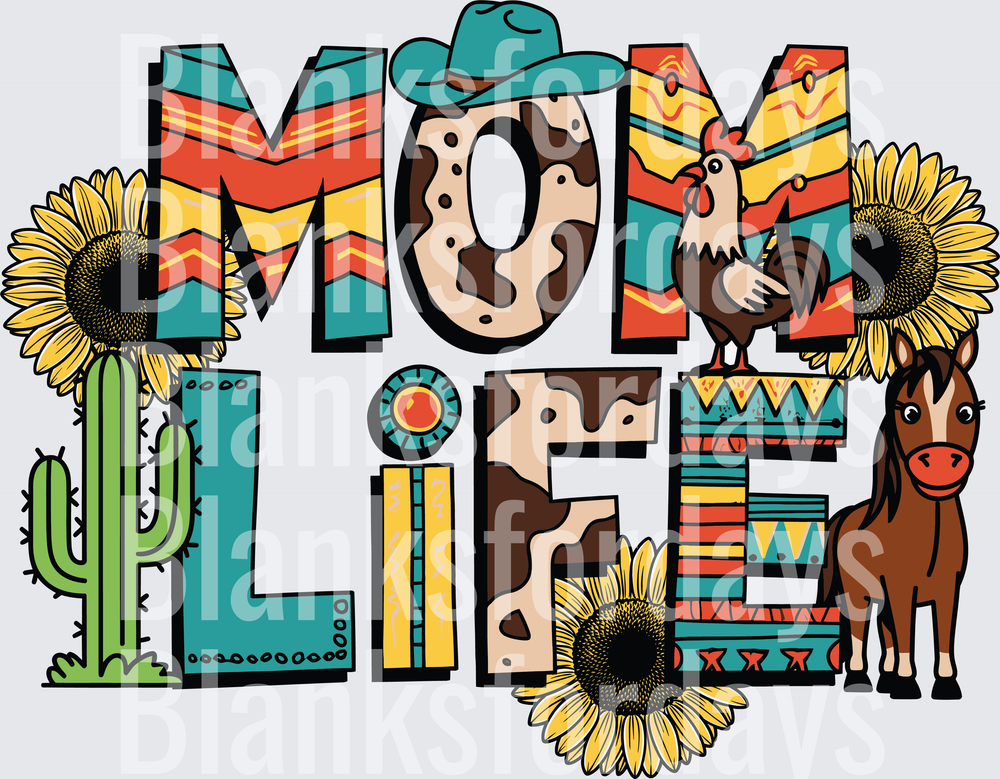Mom Life Western Aztec Sunflower Horse Chicken Cactus (DTF)