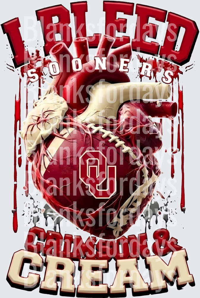 I Bleed Sooners Cream OU Oklahoma Anatomical Heart Football (DTF)