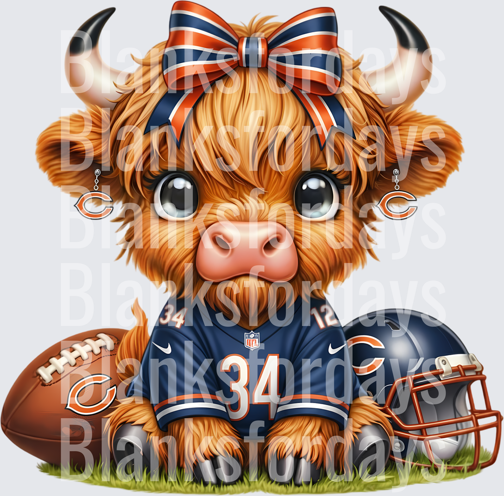 Cute Highland Cow Chicago Bears Fan Jersey Number 34 (DTF)