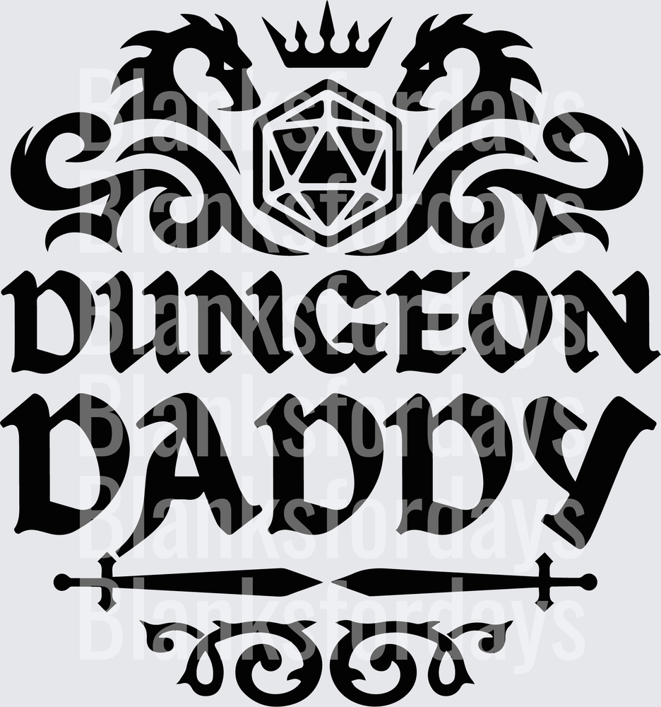 Dungeon Daddy D20 Dice Dragons Crest DnD RPG Tabletop Gaming (DTF)