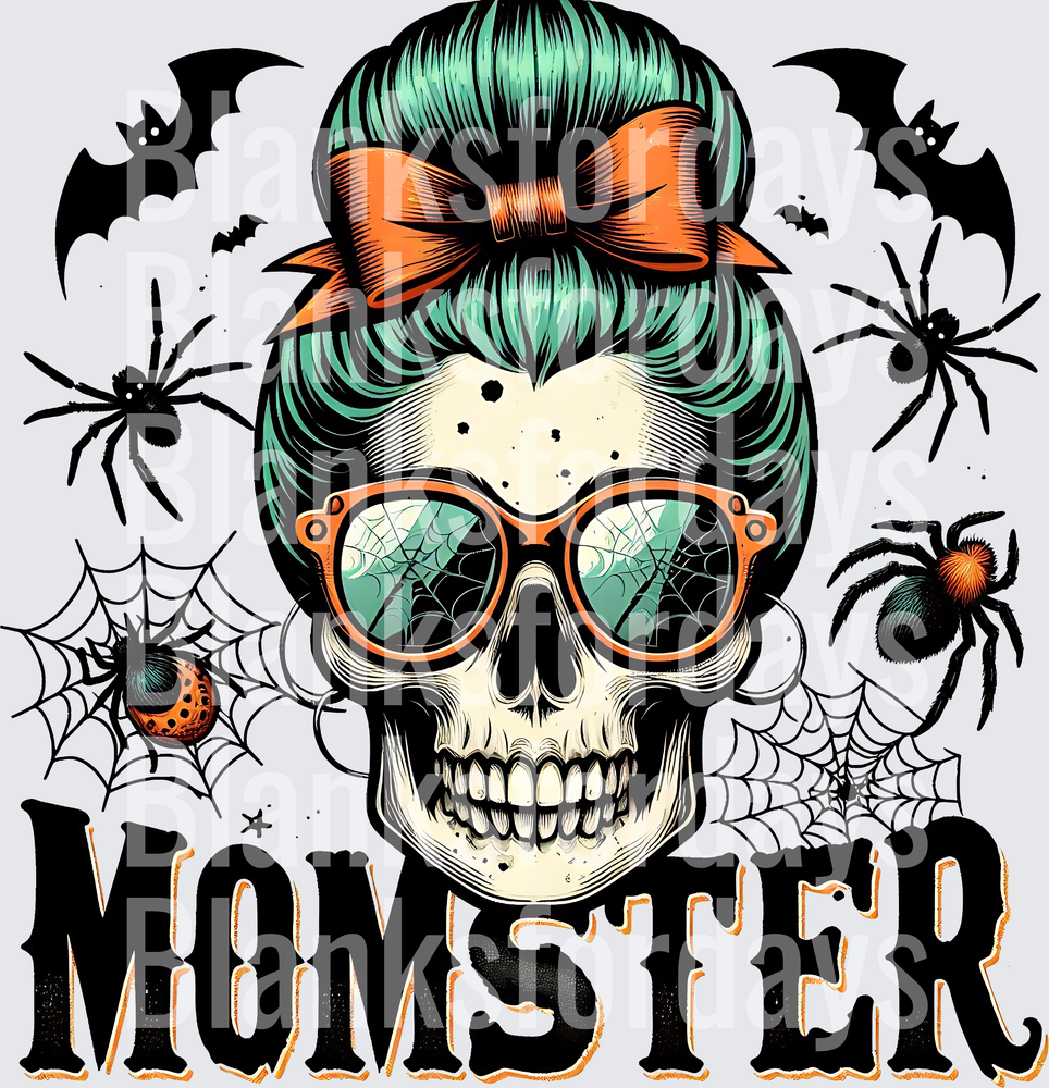 Momster Halloween Skull Messy Bun Spiders Bats (DTF)
