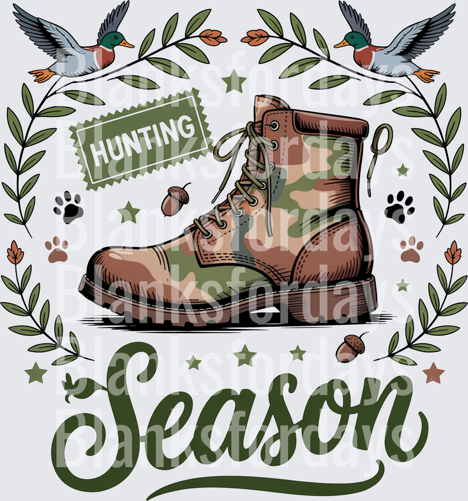 Hunting Season Camo Boot Mallard Ducks Wreath Design (DTF)