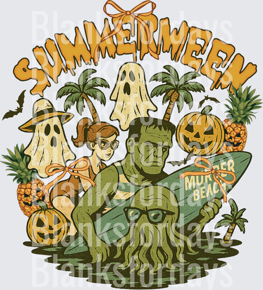 Summerween Frankenstein Murder Beach Halloween Tropical (DTF)