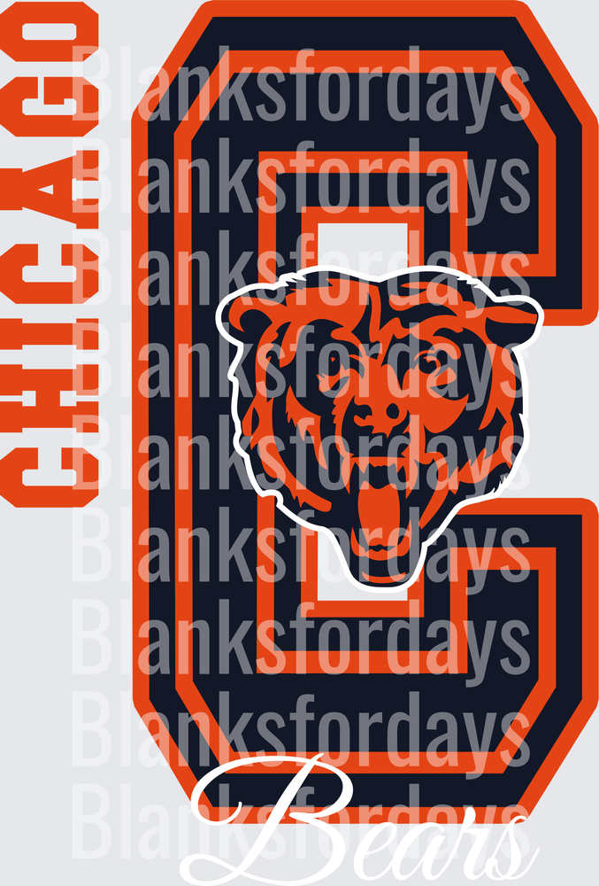 Chicago Bears C Logo Growling Bear Script Design (DTF)