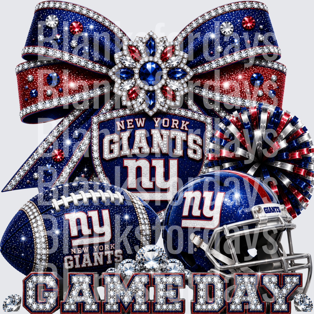 New York Giants Game Day Glam Rhinestone Bow Football Helmet (DTF)