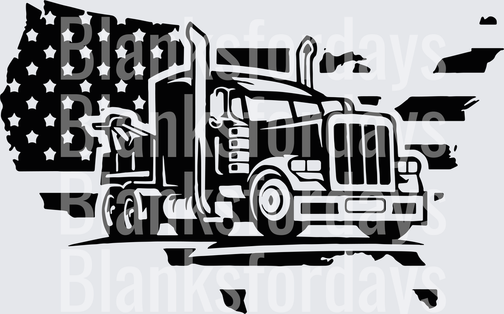 American Flag Semi Truck Patriotic Trucker Black and White (DTF)