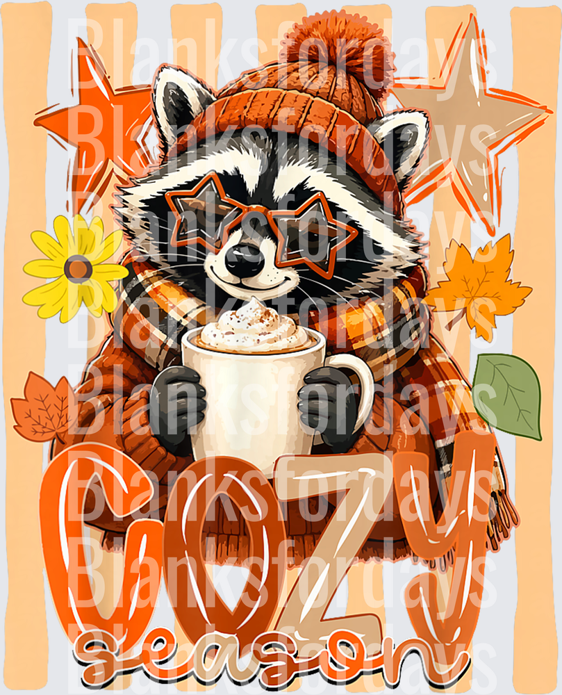 Cozy Season Raccoon Latte Fall Autumn Star Sunglasses (DTF)