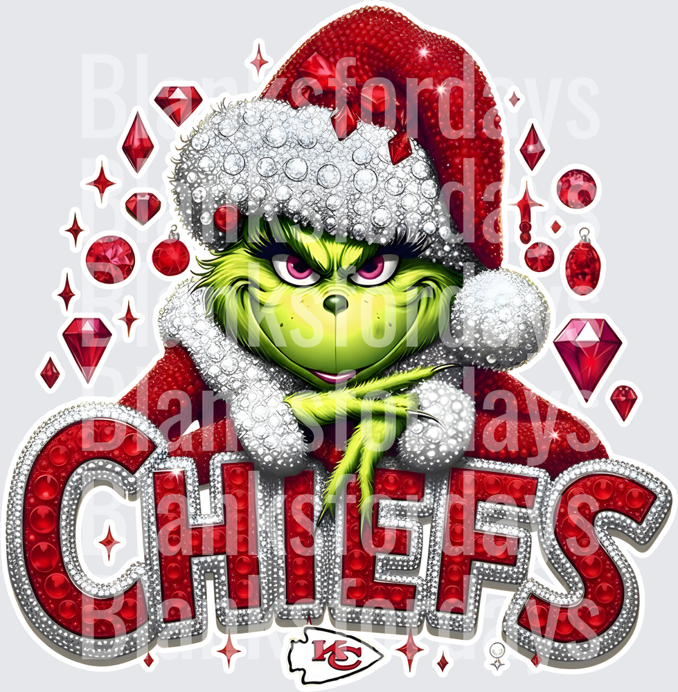 Grinch Santa Kansas City Chiefs Rhinestone Bling Christmas (DTF)