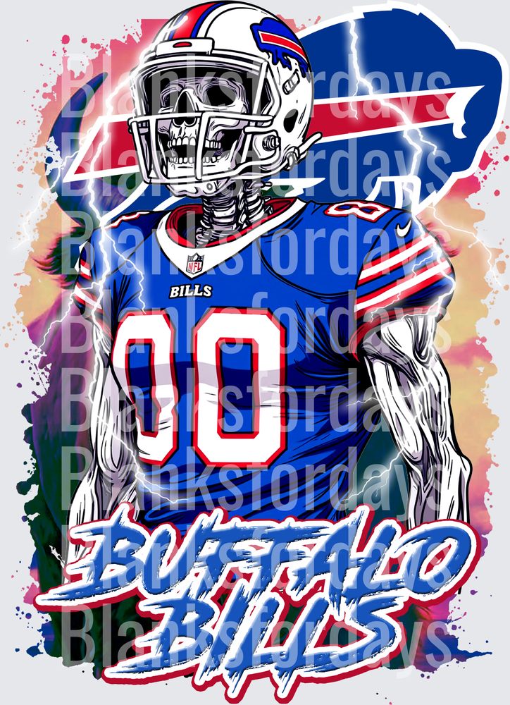 Buffalo Bills Skeleton Player Lightning Bolt Logo Design (DTF)