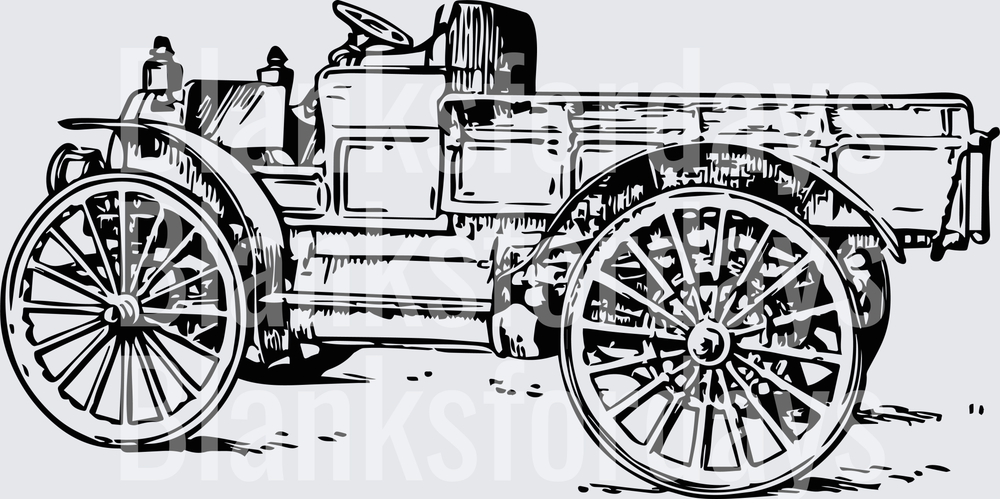 Vintage Antique Early 1900s Flatbed Truck Black White Sketch (DTF)