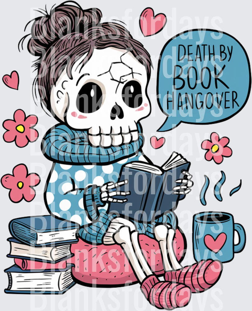 Death By Book Hangover Cozy Skeleton Reader Girl (DTF)