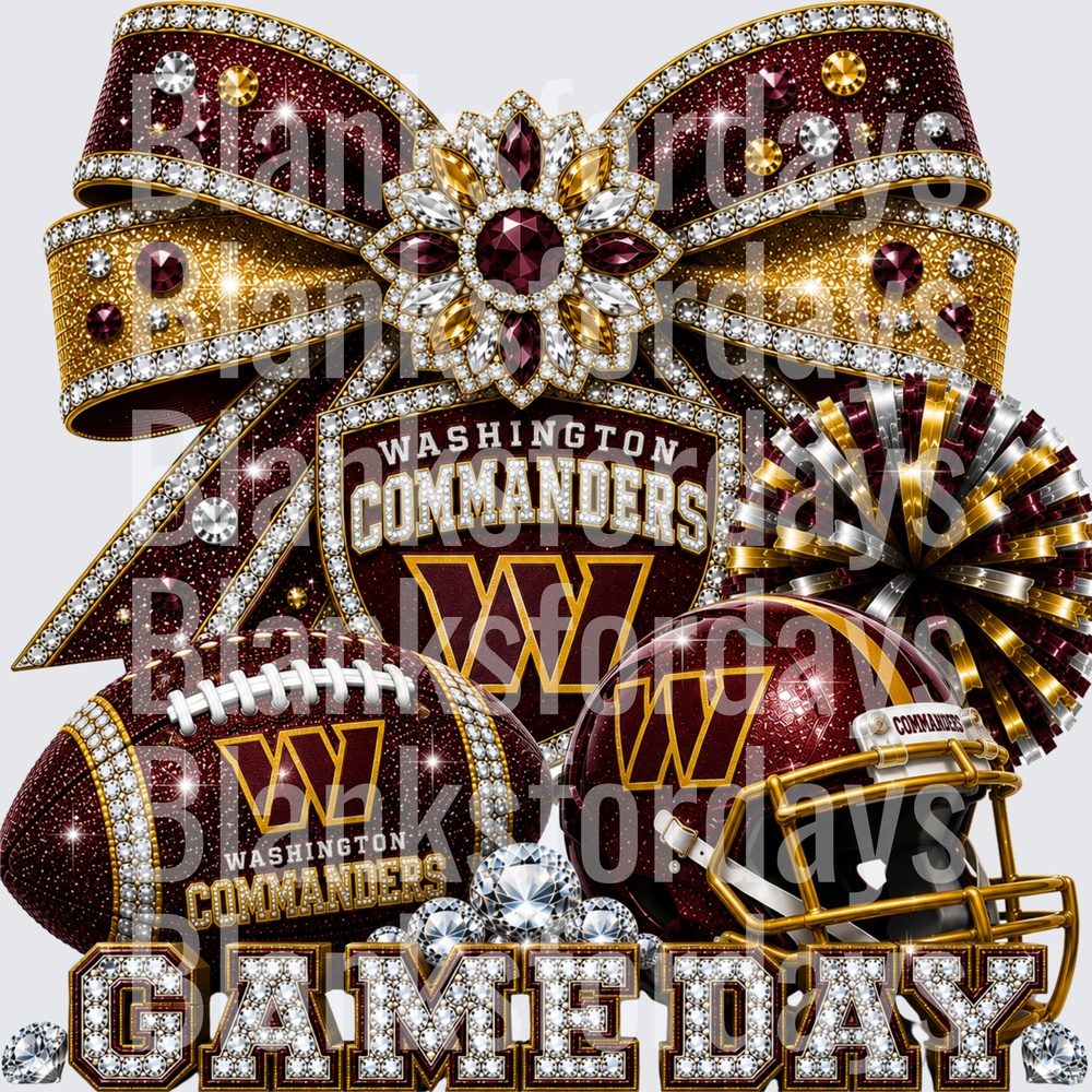 Washington Commanders Game Day Bling Bow Rhinestone Glitter (DTF)
