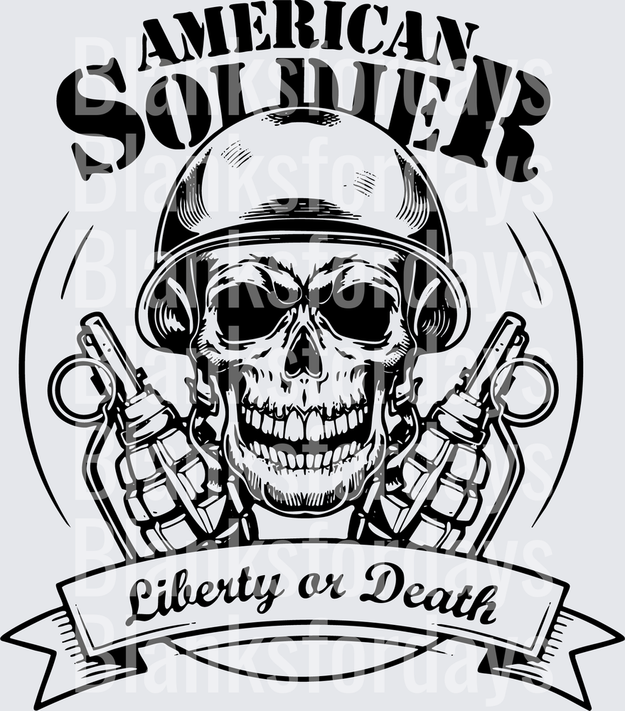 American Soldier Skull Helmet Crossed Pistols Liberty or Death (DTF)