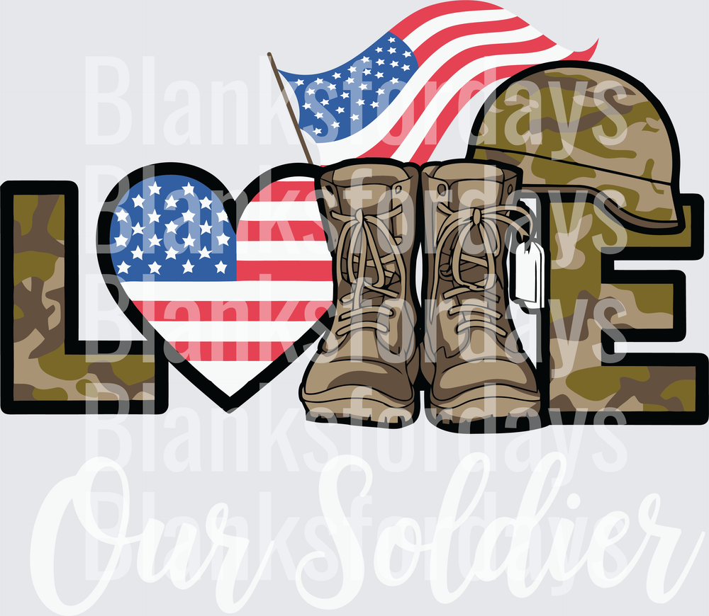 Love Our Soldier Camo Military Boots American Flag Heart (DTF)