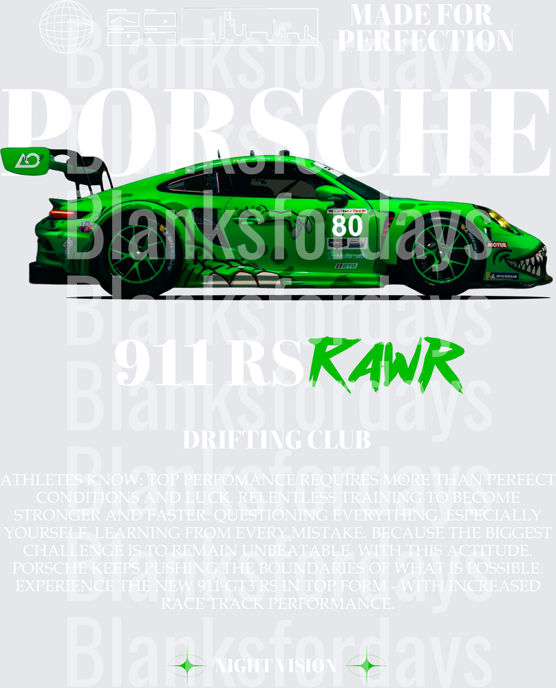 Porsche 911 GT3 RS Number 80 Green Racing Car RAWR Design (DTF)