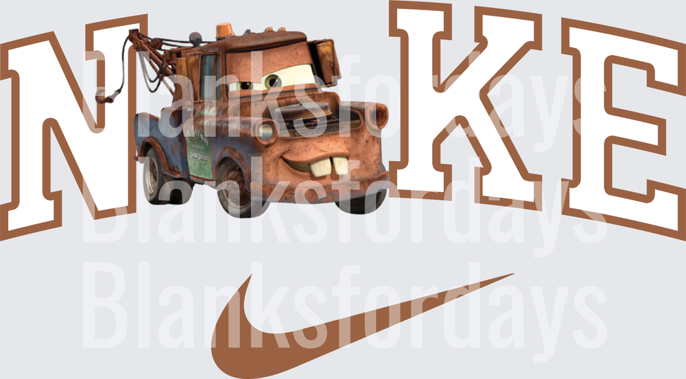 Mater Cars Pixar Nike Swoosh Logo Mashup Brown Varsity (DTF)