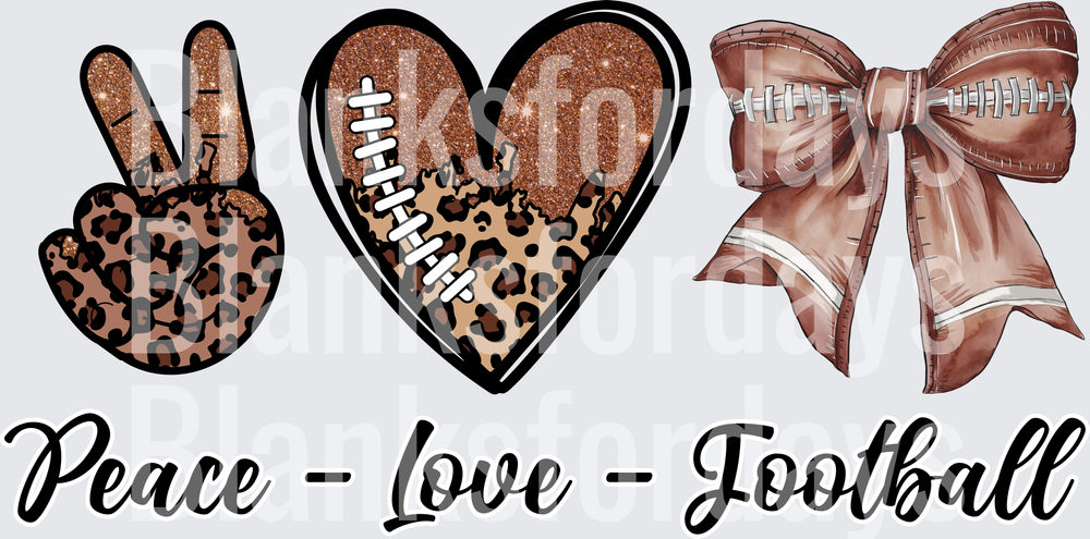 Peace Love Football Leopard Print Glitter Heart Bow Design (DTF)