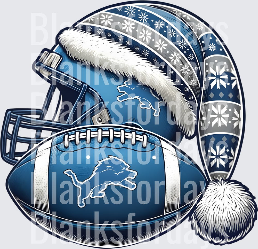 Detroit Lions Christmas Santa Hat Helmet Football Design (DTF)