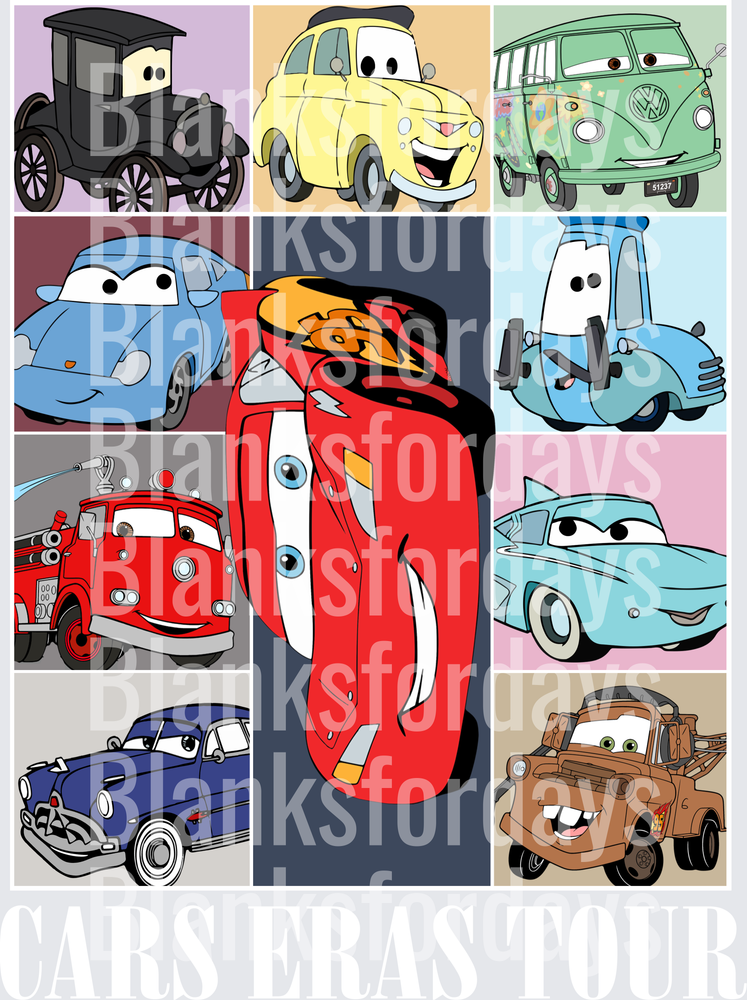 Cars Eras Tour Lightning McQueen Mater Character Grid (DTF)